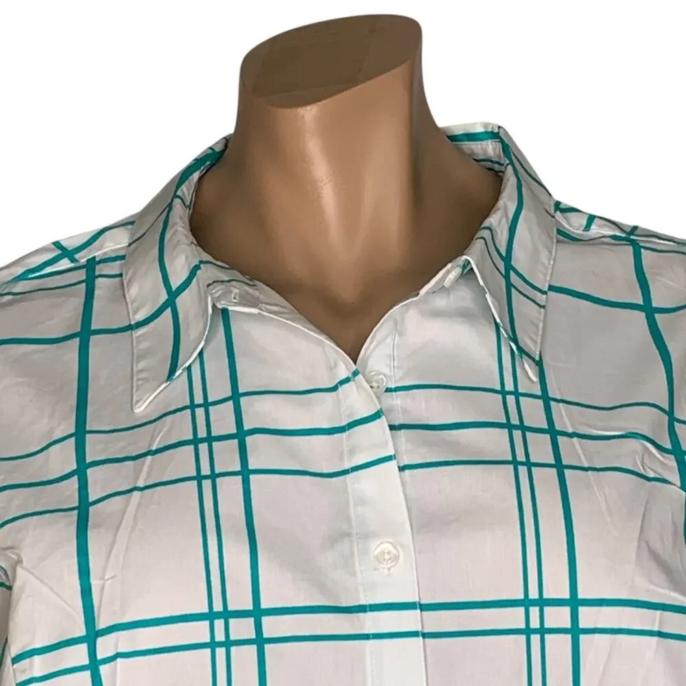 Jessica London NWOT Plaid Blouse Sleeveless White & Green Size 30
